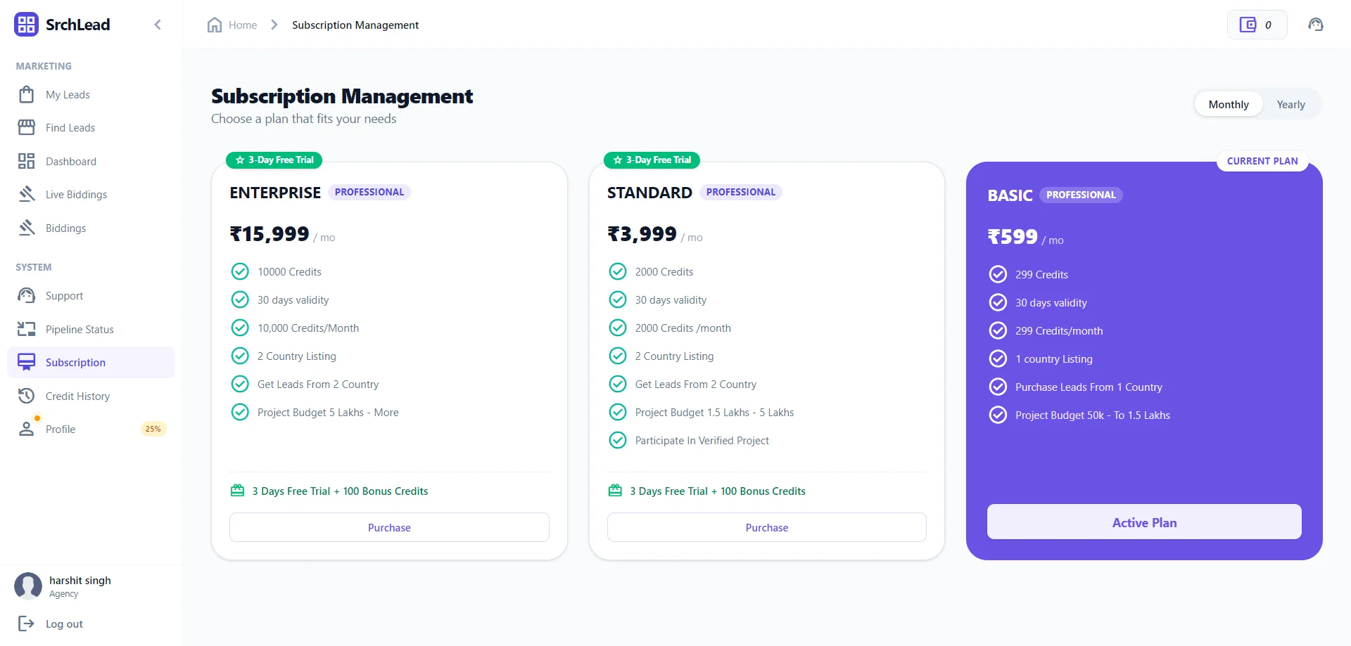 Subscription plans and wallet